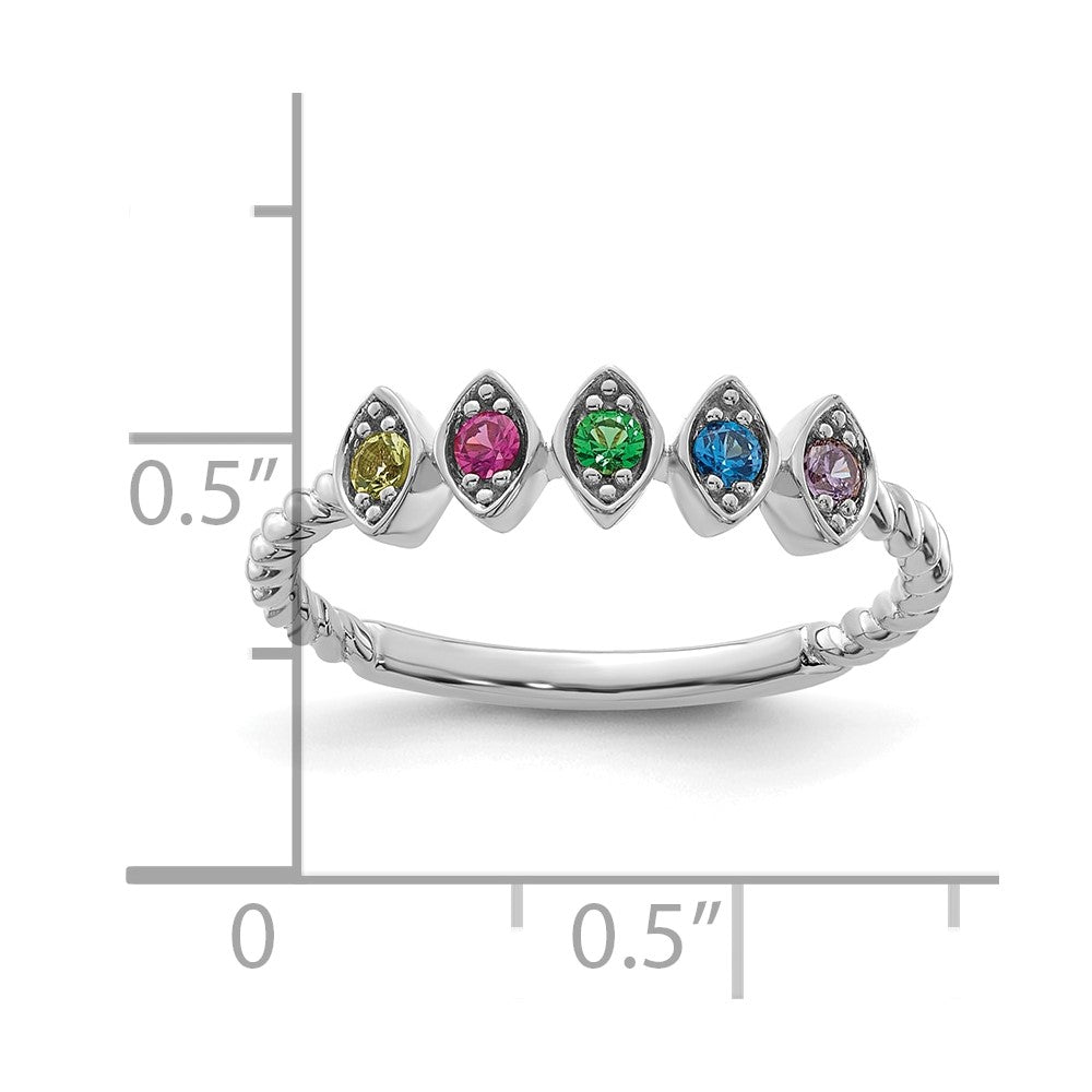 14k White Gold 5 Synthetic Birthstone Mother's Ring