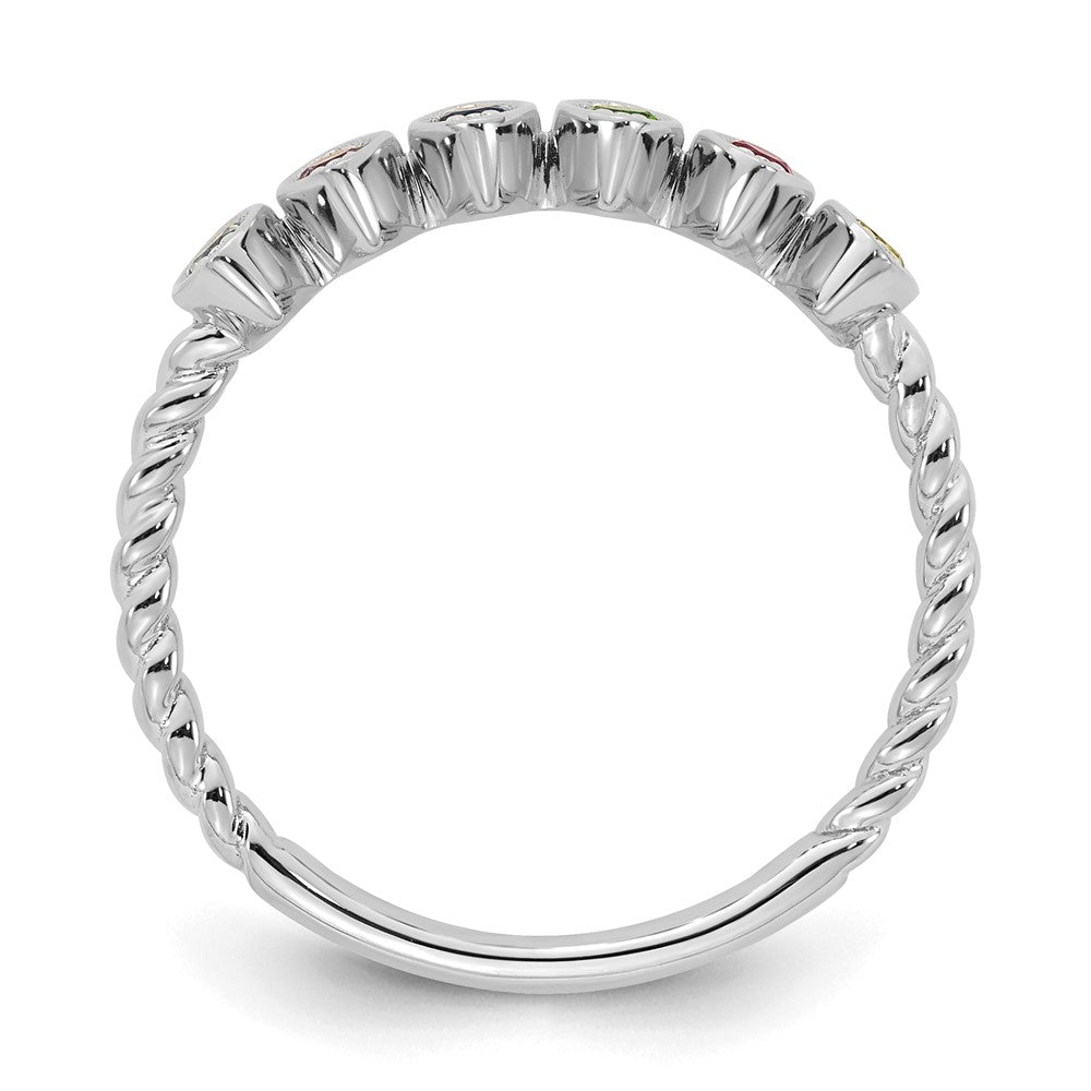 14k White Gold 6 Synthetic Birthstone Mother's Ring