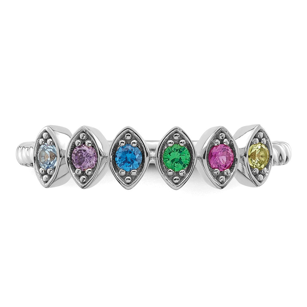 14k White Gold 6 Synthetic Birthstone Mother's Ring