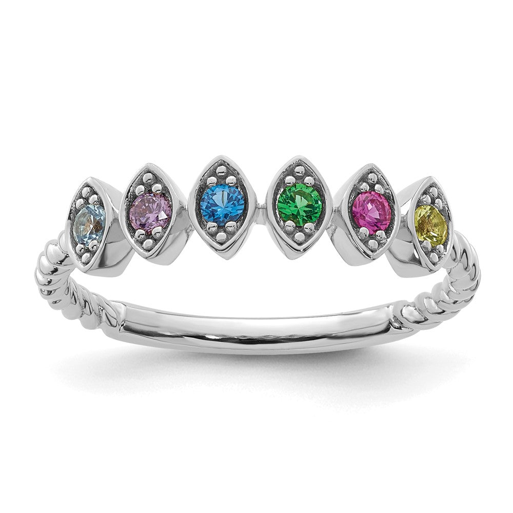 14k White Gold 6 Synthetic Birthstone Mother's Ring