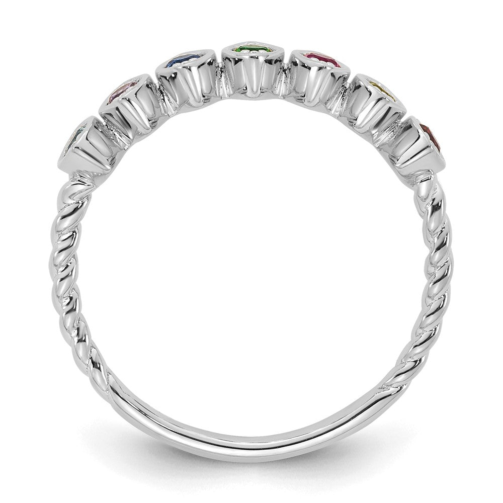 14k White Gold 7 Synthetic Birthstone Mother's Ring
