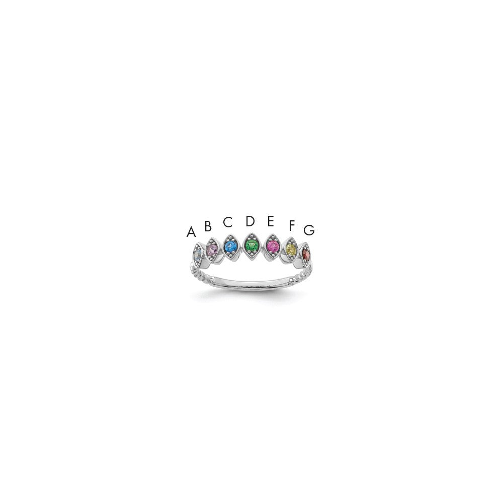14k White Gold 7 Synthetic Birthstone Mother's Ring