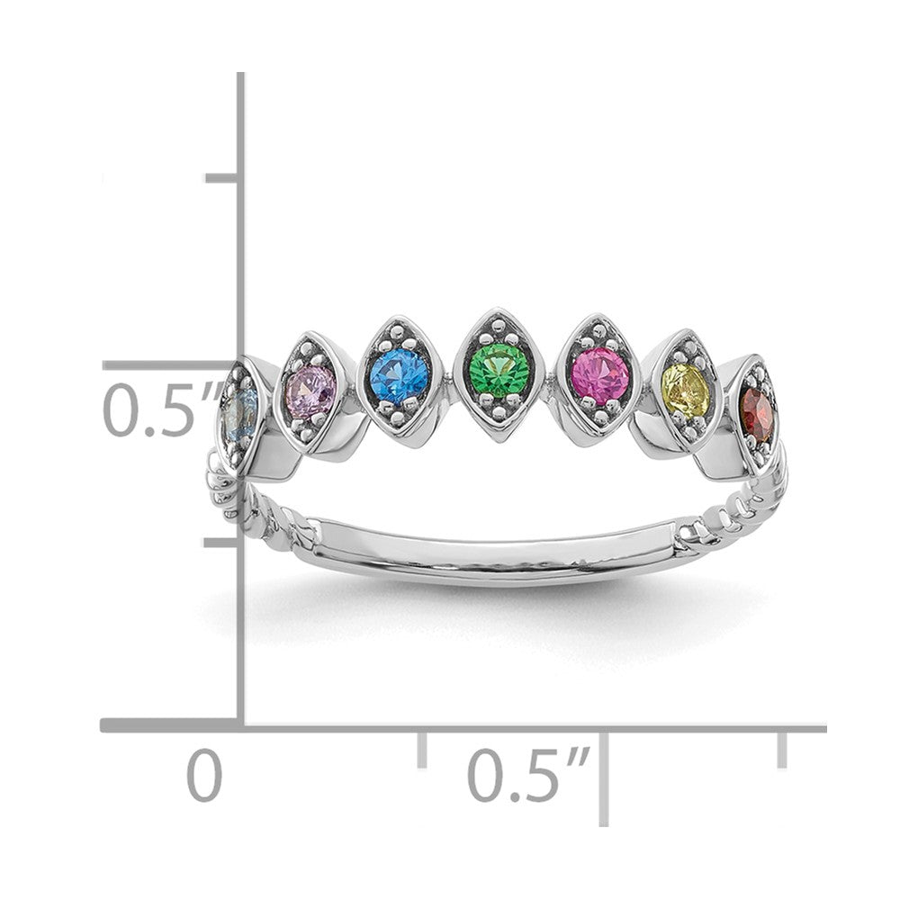 14k White Gold 7 Genuine Birthstone Mother's Ring