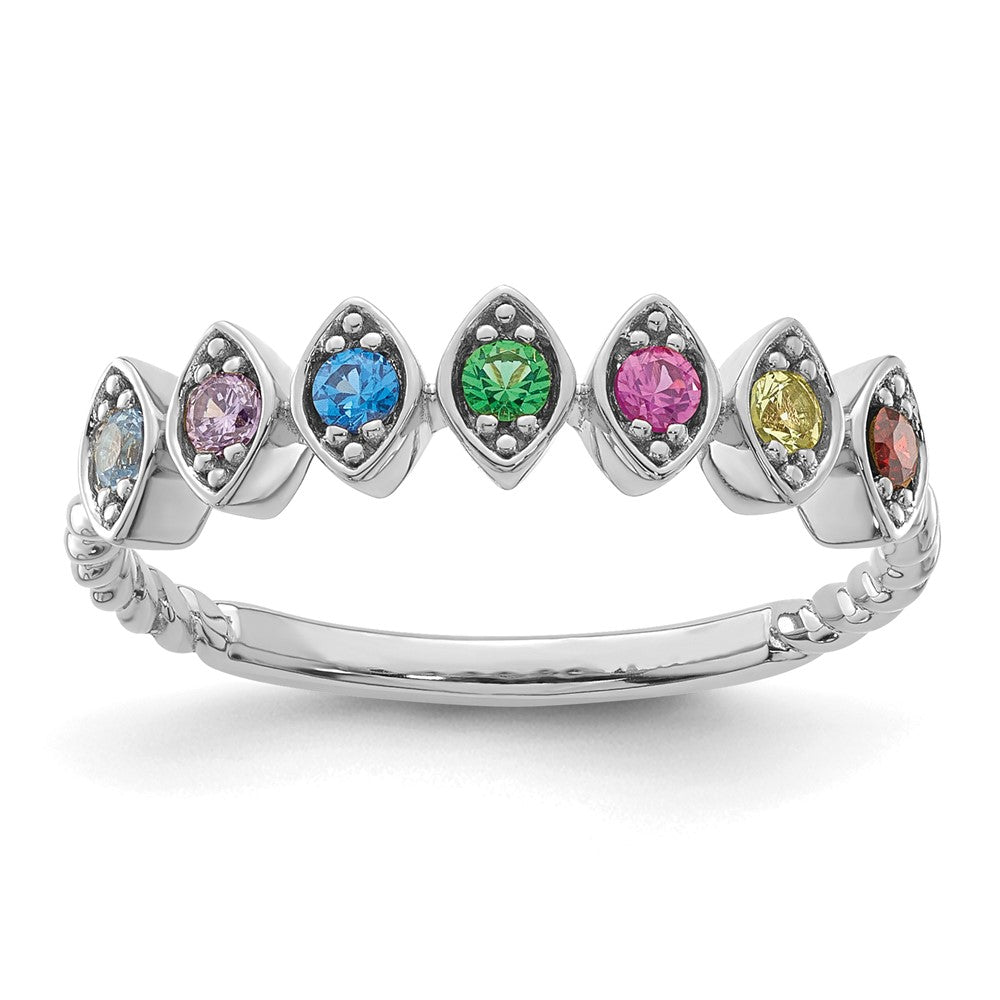 14k White Gold 7 Genuine Birthstone Mother's Ring