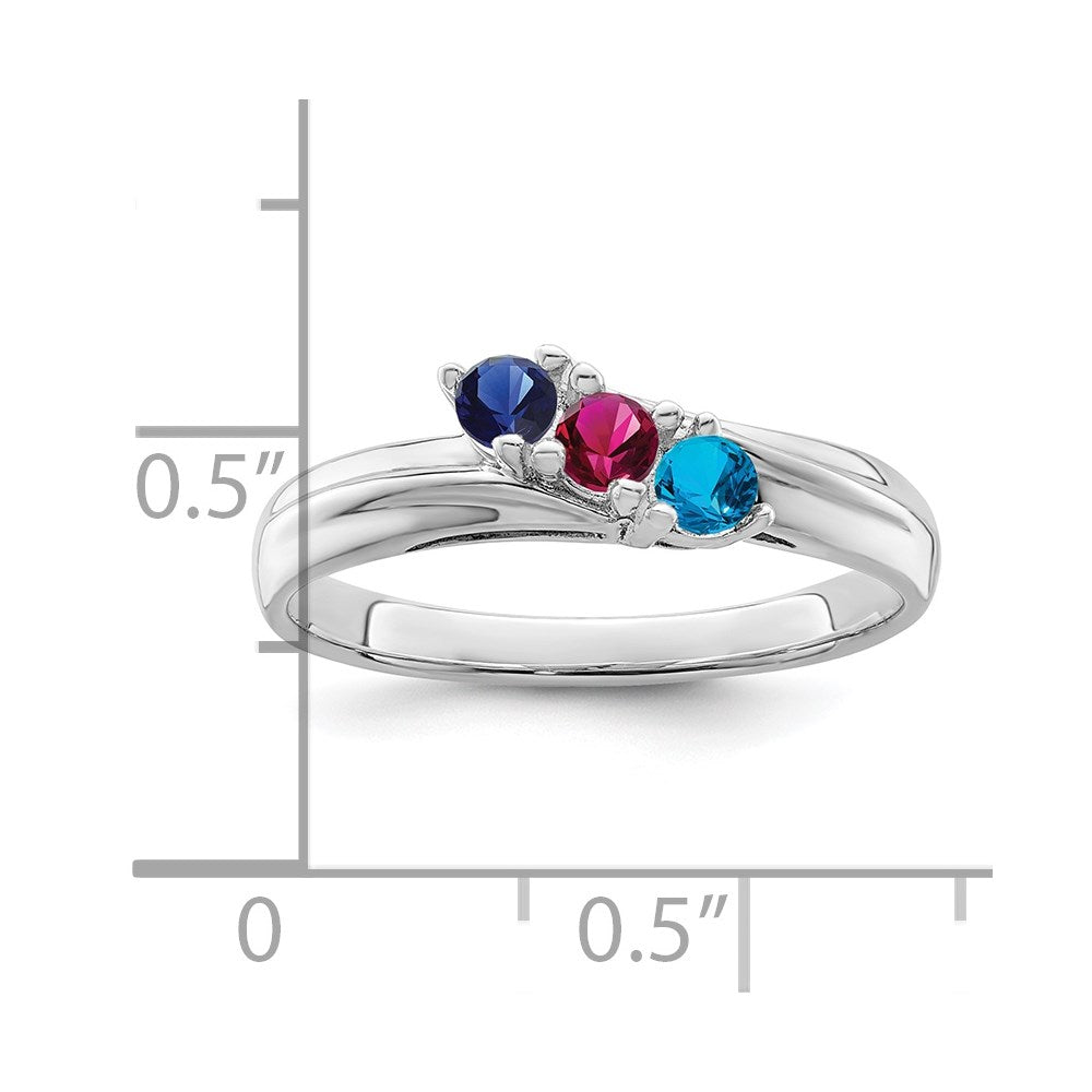 14k White Gold Polished 3-Stone Mothers Ring Mounting