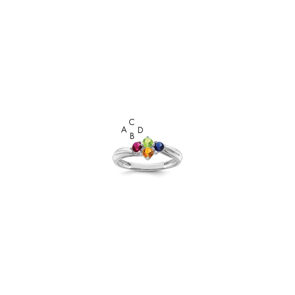 14k White Gold Polished 4-Stone Mothers Ring Mounting