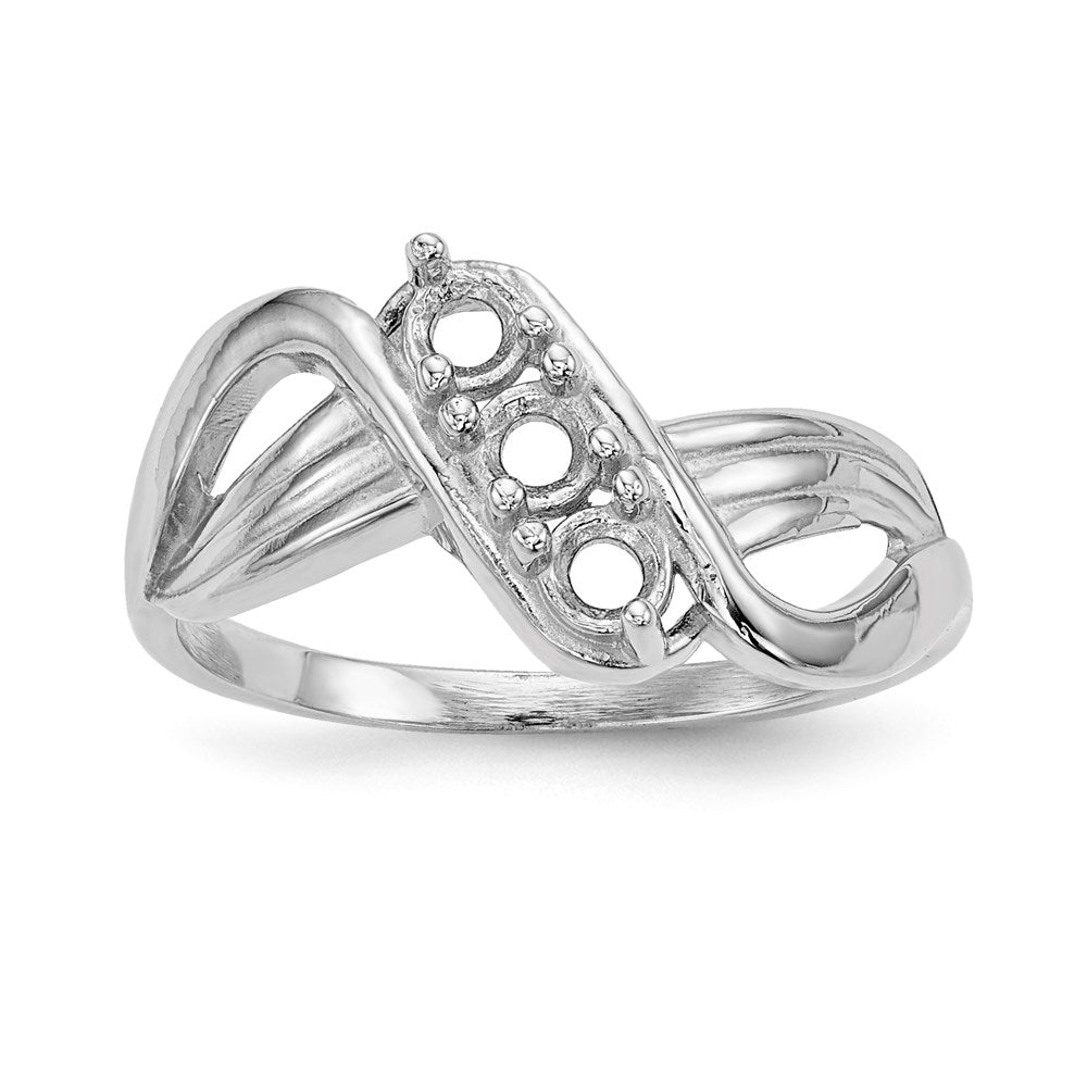 10k White Gold Polished 3-Stone Mothers Ring Mounting