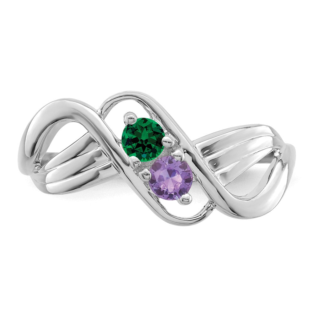 14k White Gold Synthetic 2 stone Family Jewelry Ring