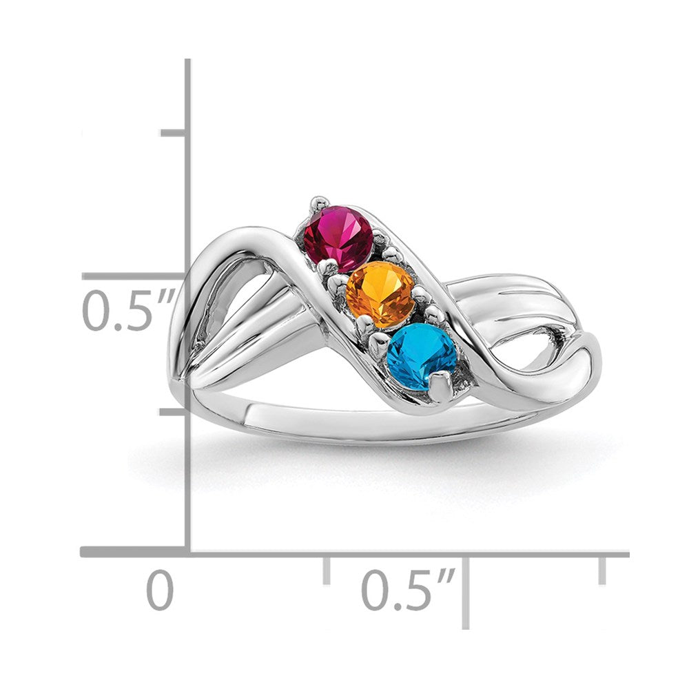 14k White Gold Polished 3-Stone Mothers Ring Mounting