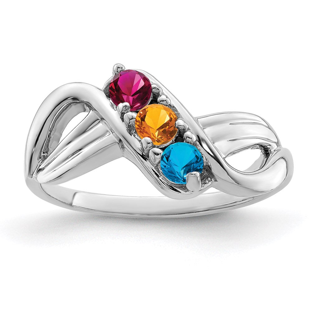 10k White Gold Synthetic 3 stone Family Jewelry Ring