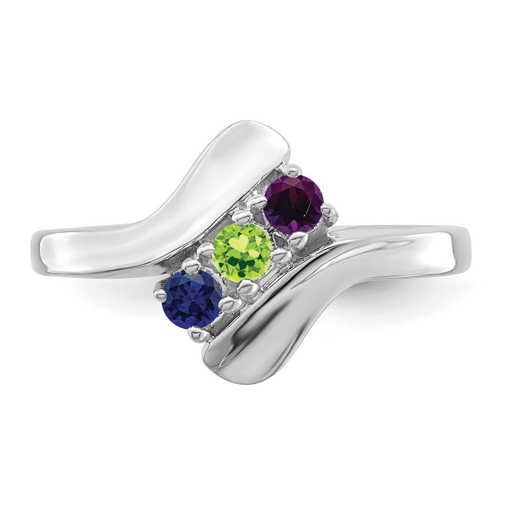 14k White Gold Genuine 3 Stone Mother's Ring