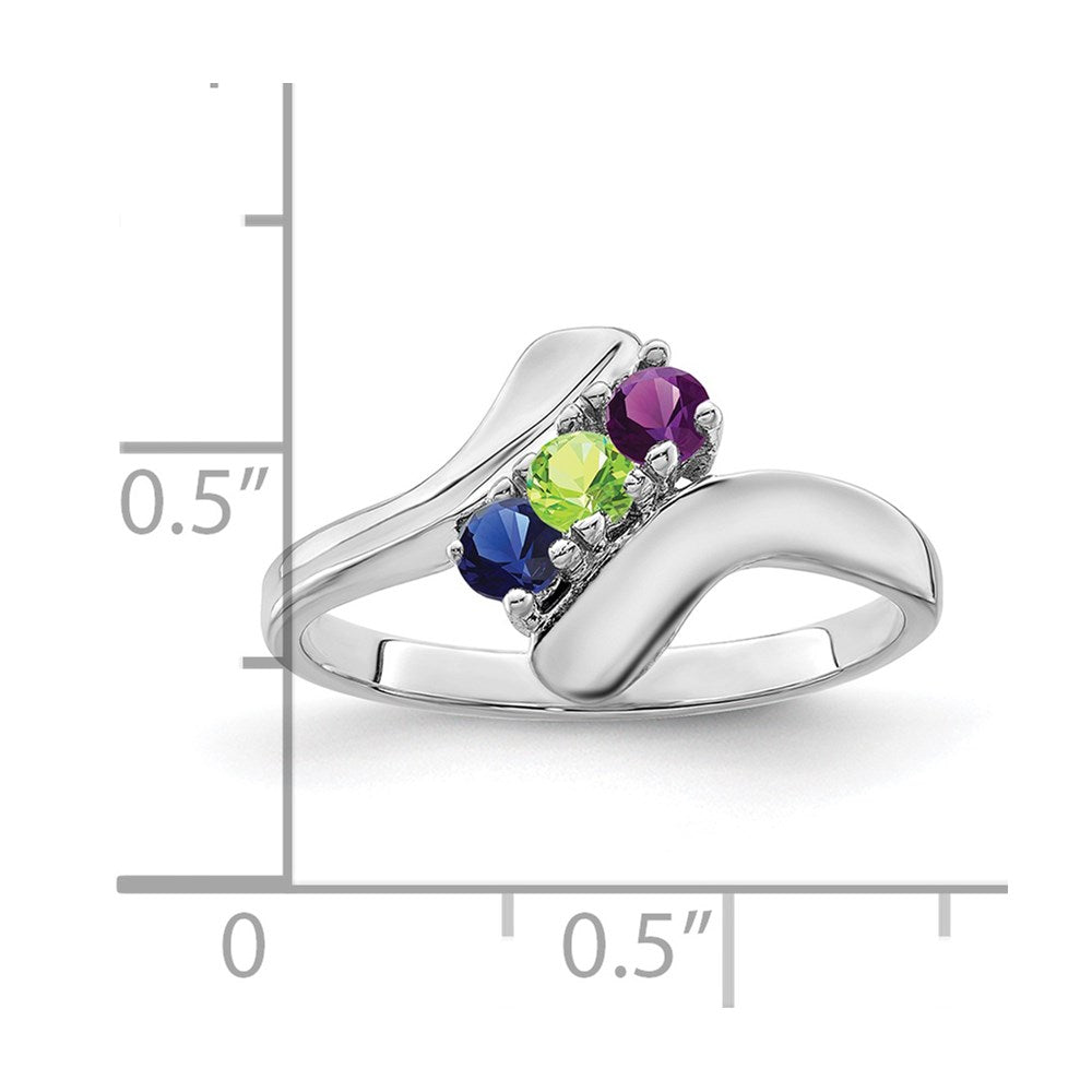 14k White Gold Genuine 3 Stone Mother's Ring