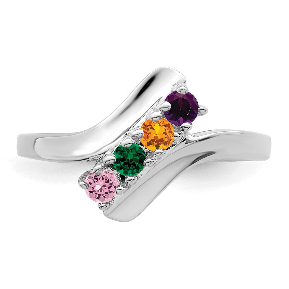 14k White Gold Polished 4-Stone Mothers Ring Mounting