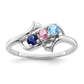 14k White Gold Polished 3-Stone Mothers Ring Mounting