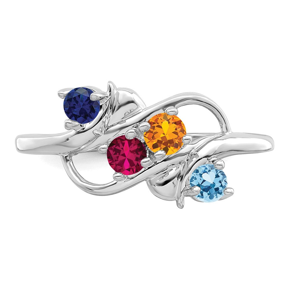 14k White Gold Polished 4-Stone Mothers Ring Mounting