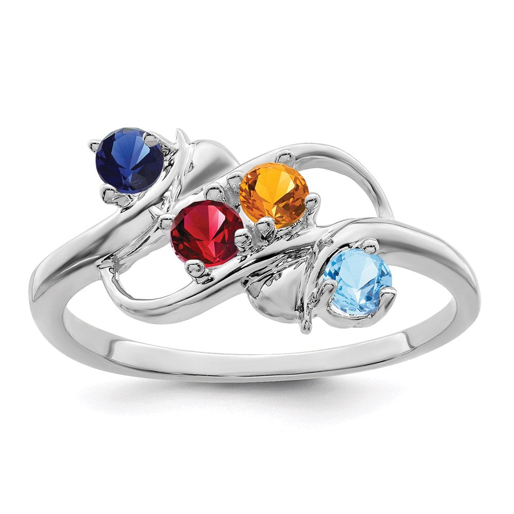 14k White Gold Genuine 4 Stone Mother's Ring