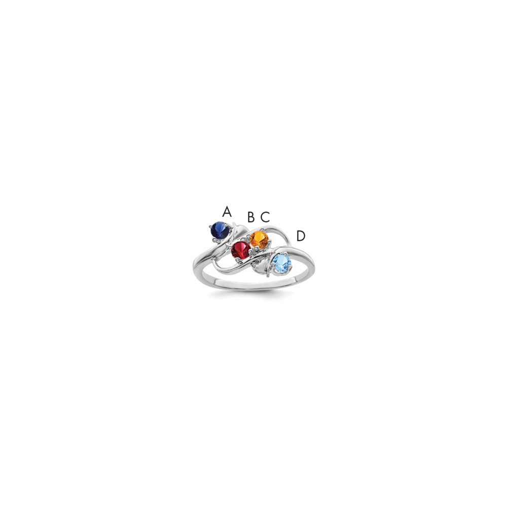 14k White Gold Polished 4-Stone Mothers Ring Mounting