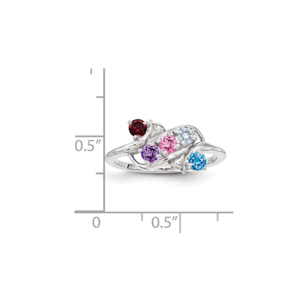 14k White Gold Synthetic Family Jewelry Ring