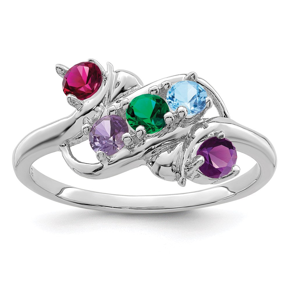 14k White Gold Synthetic Family Jewelry Ring