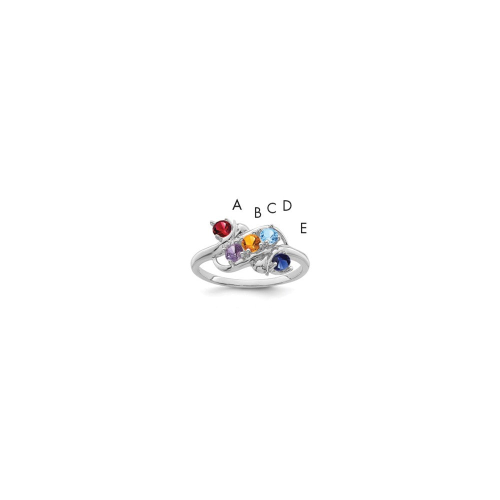 14k White Gold Polished 5-Stone Mothers Ring Mounting