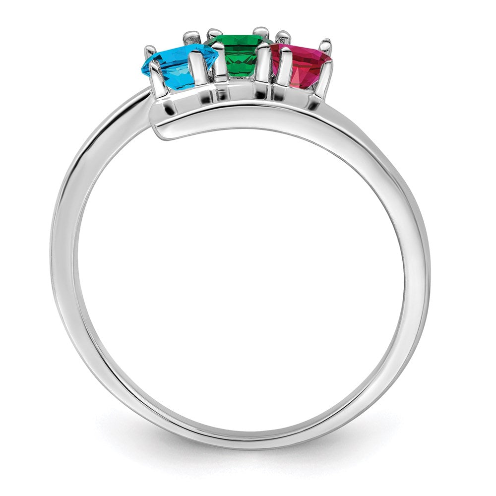 14k White Gold Polished 3-Stone Mothers Ring Mounting