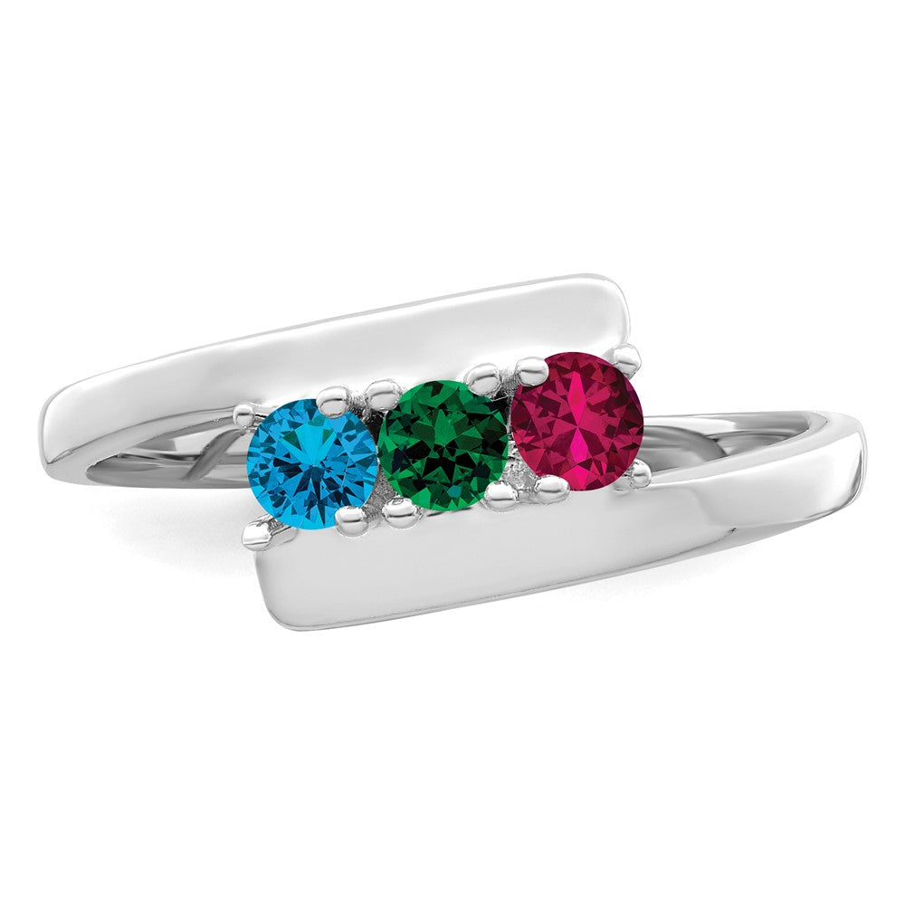 14k White Gold Polished 3-Stone Mothers Ring Mounting