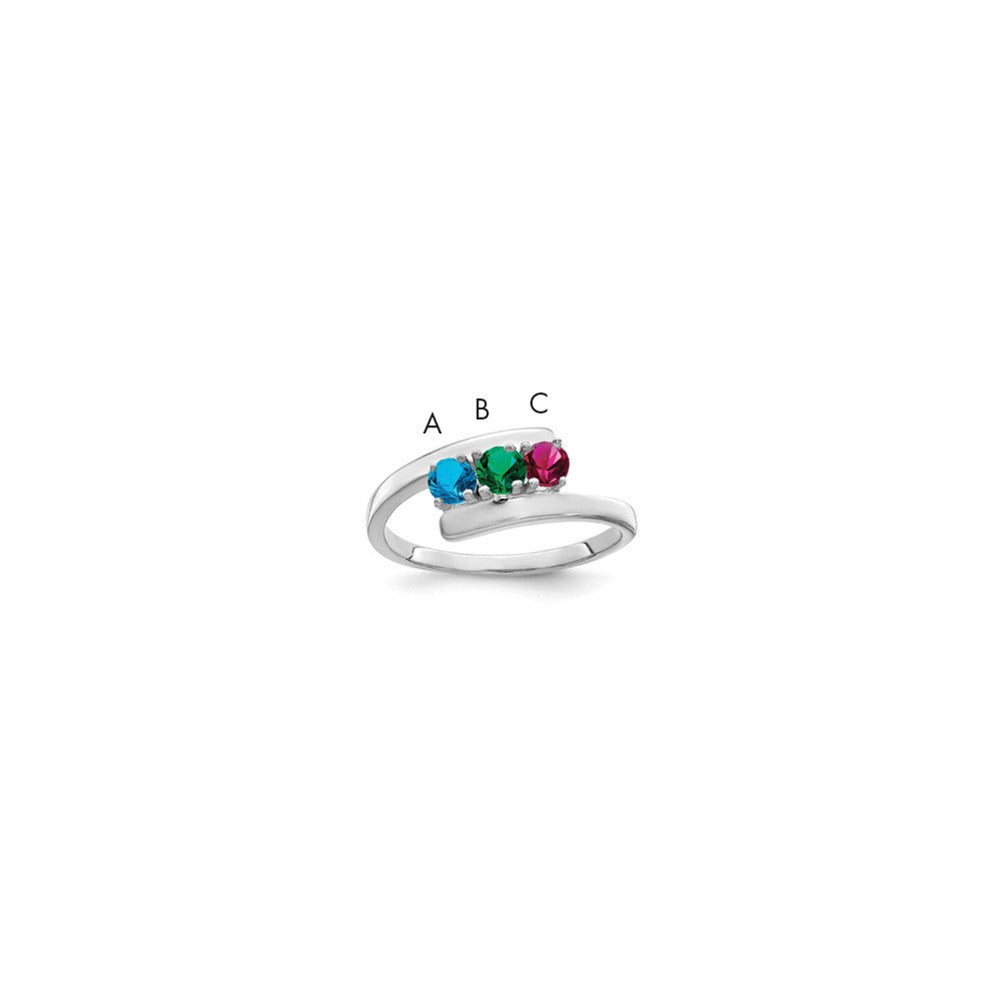 14k White Gold Polished 3-Stone Mothers Ring Mounting