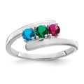 14k White Gold Polished 3-Stone Mothers Ring Mounting