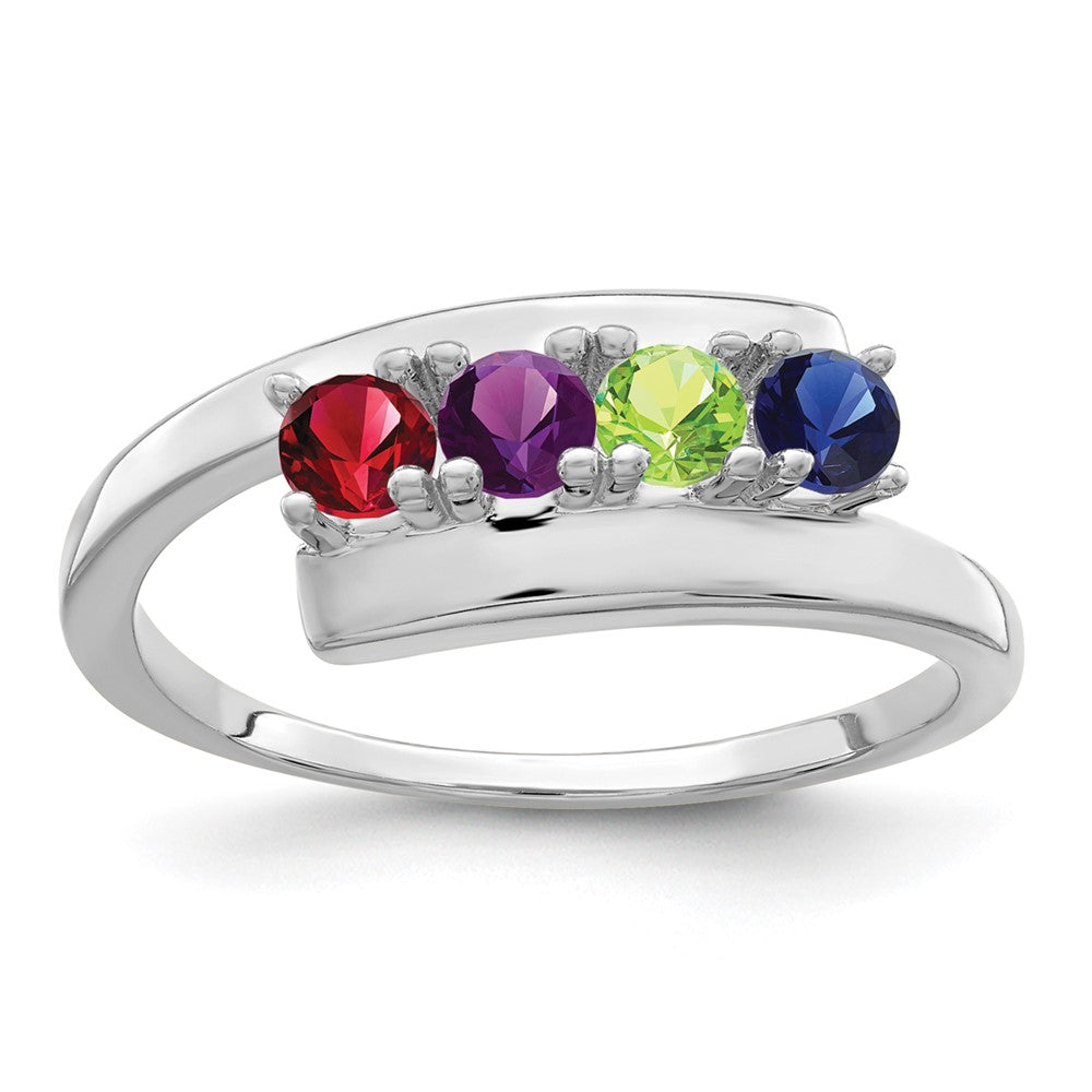 14k White Gold Polished 4-Stone Mothers Ring Mounting