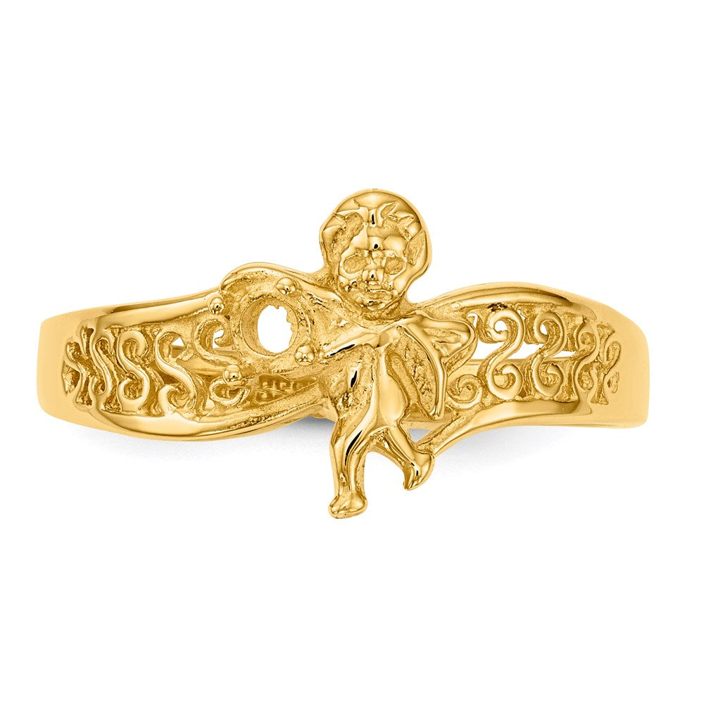 14k Polished 1-Stone Mothers Ring with Angel on Band Mounting