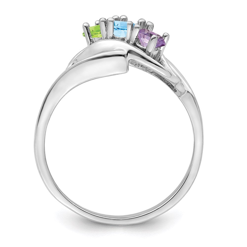14k White Gold Polished 3-Stone Mothers Ring Mounting