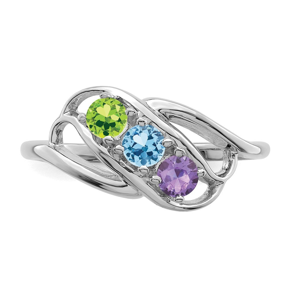 14k White Gold Polished 3-Stone Mothers Ring Mounting