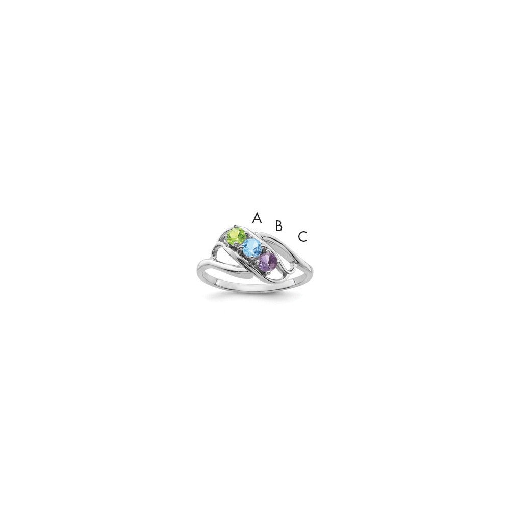 14k White Gold Genuine 3 Stone Mother's Ring