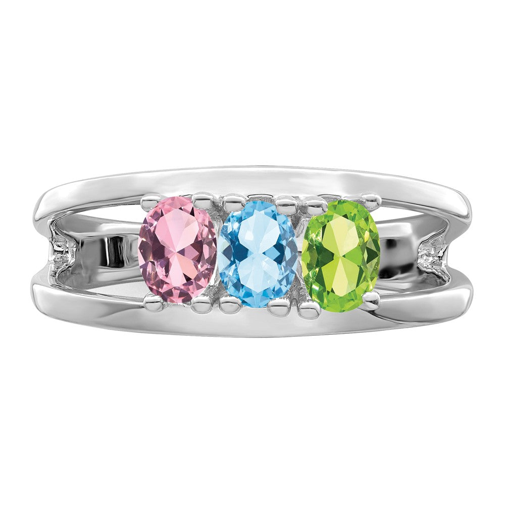 14k White Gold Genuine 3 Stone Mother's Ring