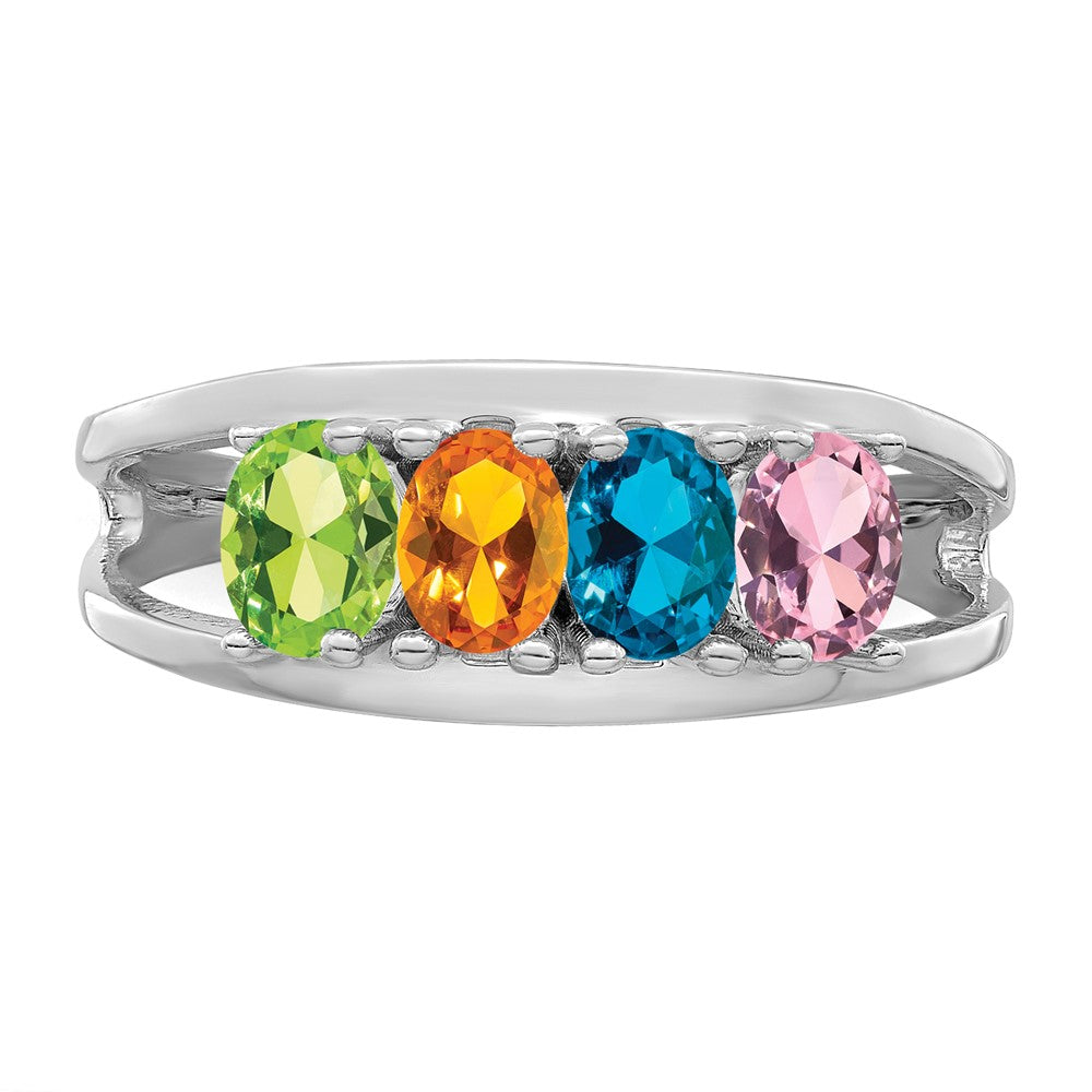 14k White Gold Polished 4-Stone Mothers Ring Mounting