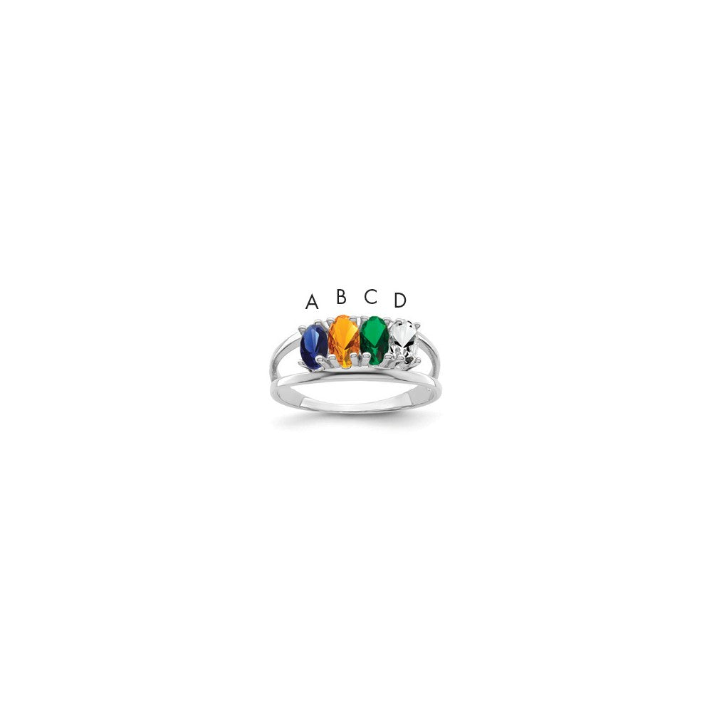 14k White Gold Polished 4-Stone Mothers Ring Mounting