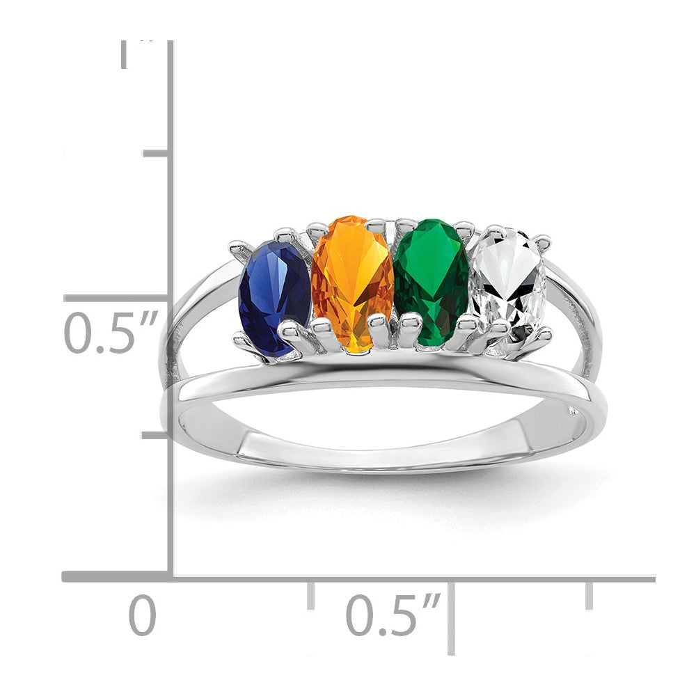 14k White Gold Polished 4-Stone Mothers Ring Mounting