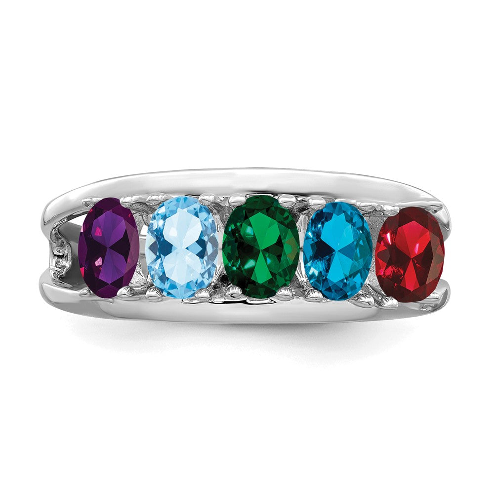 14k White Gold Synthetic Family Jewelry Ring