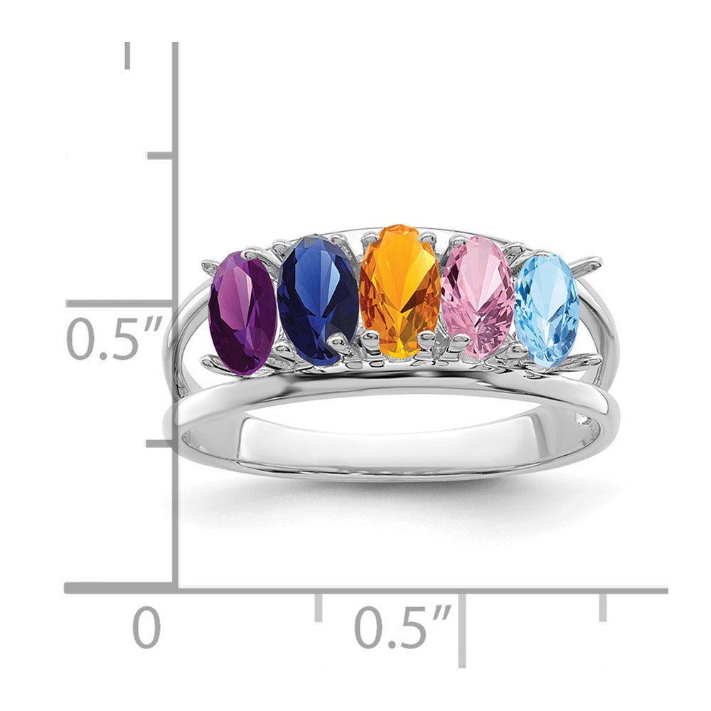 14k White Gold Genuine 5 Stone Mother's Ring