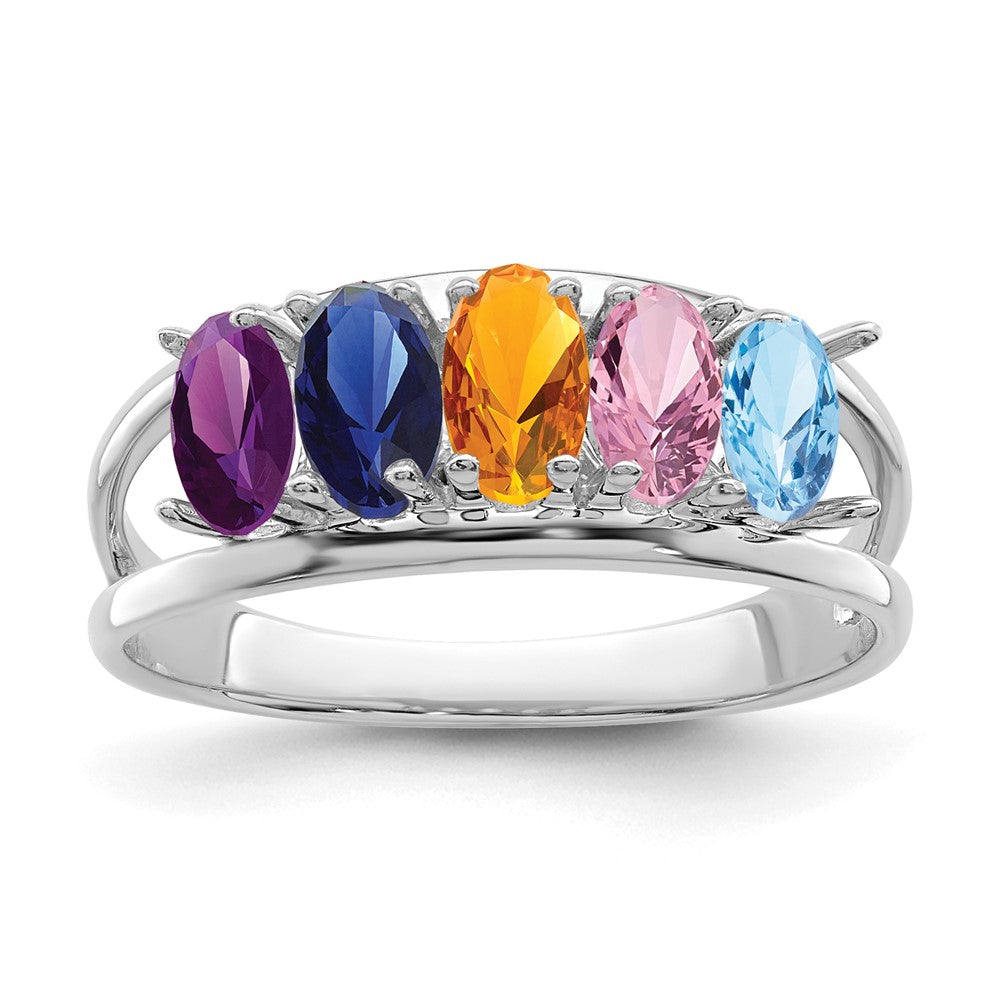 14k White Gold Synthetic Family Jewelry Ring