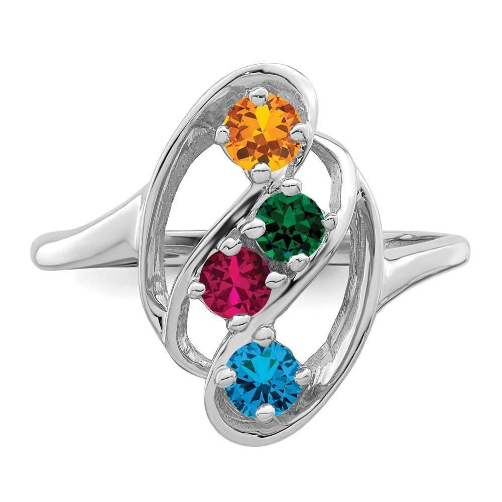14k White Gold Genuine 4 Stone Mother's Ring