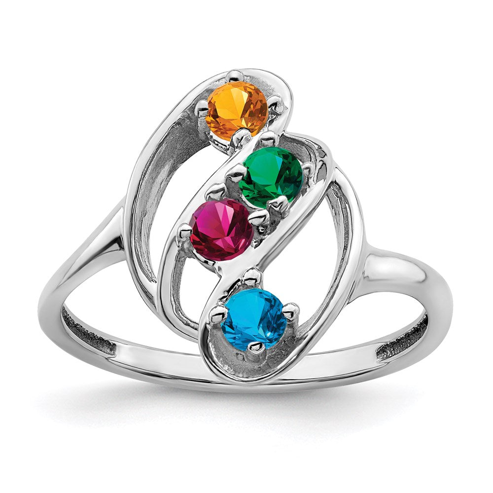 14k White Gold Genuine 4 Stone Mother's Ring