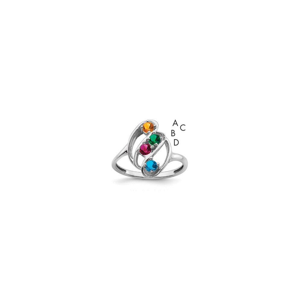 14k White Gold Polished 4-Stone Mothers Ring Mounting