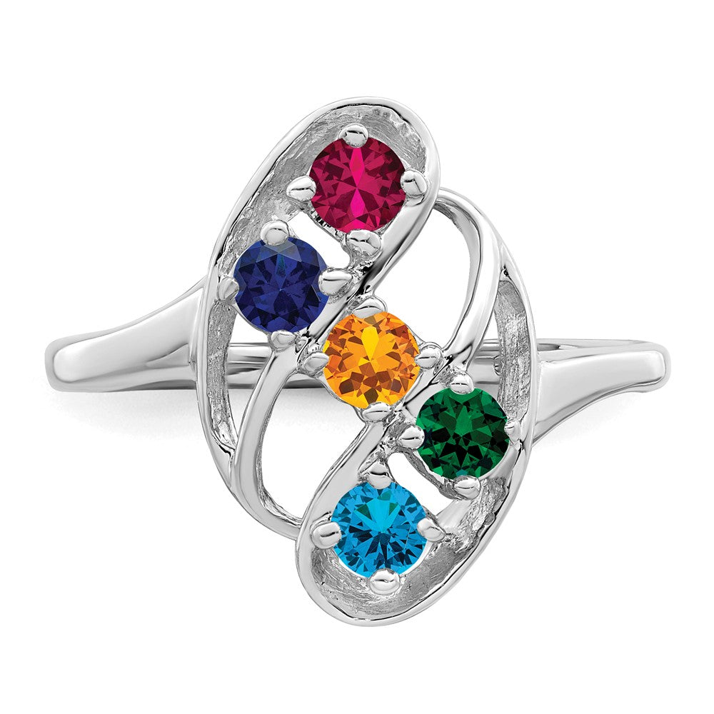 14k White Gold Polished 5-Stone Mothers Ring Mounting