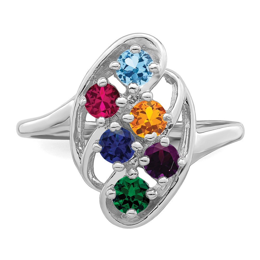 14k White Gold Synthetic Family Jewelry Ring