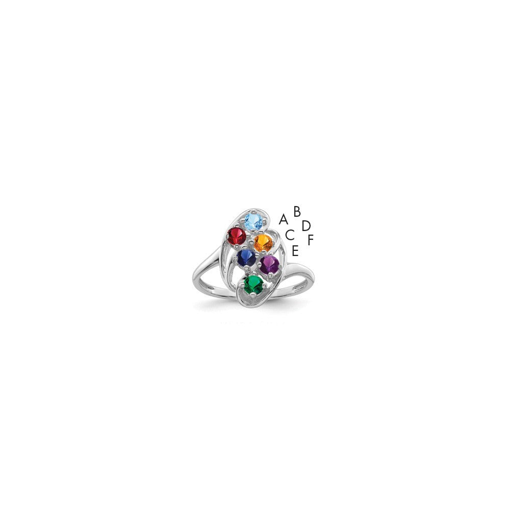 14k White Gold Polished 6-Stone Mothers Ring Mounting