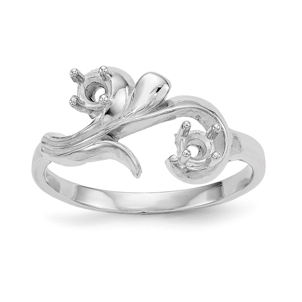 14k White Gold Polished 2-Stone Mothers Ring Mounting