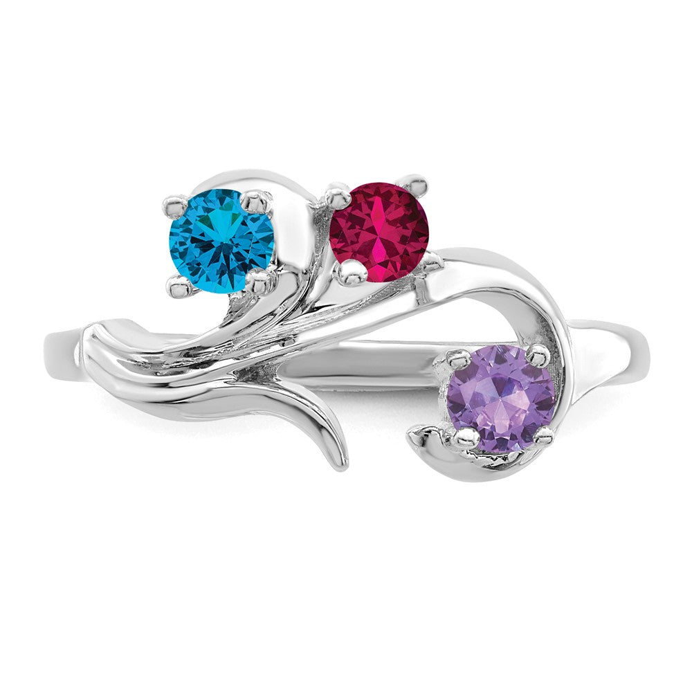 14k White Gold Genuine 3 Stone Mother's Ring