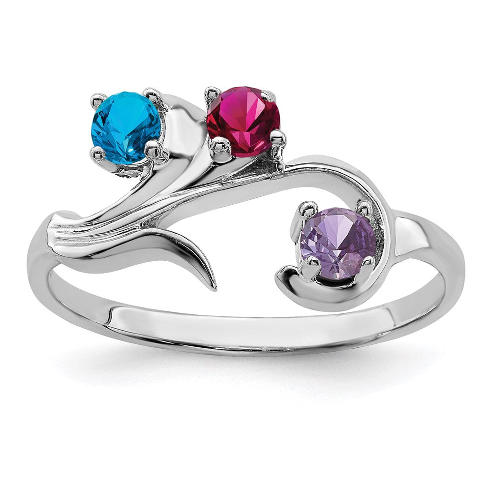 14k White Gold Synthetic Family Jewelry Ring