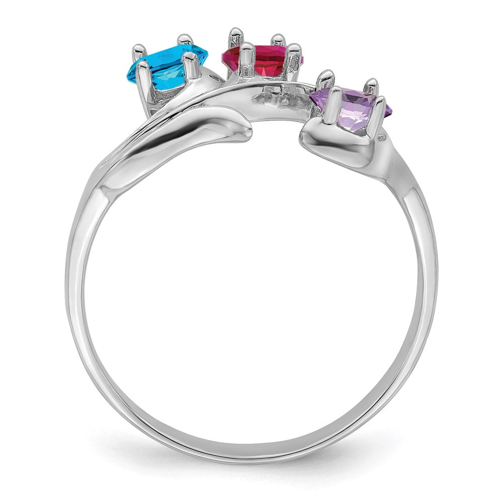 14k White Gold Genuine 3 Stone Mother's Ring